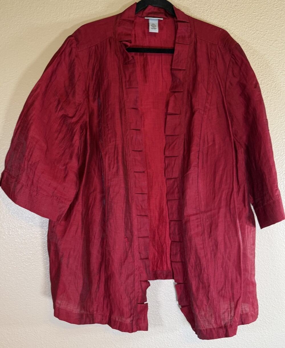 Catherine's Women's Plus 2X Red Linen Blend Jacket Blazer Open Front